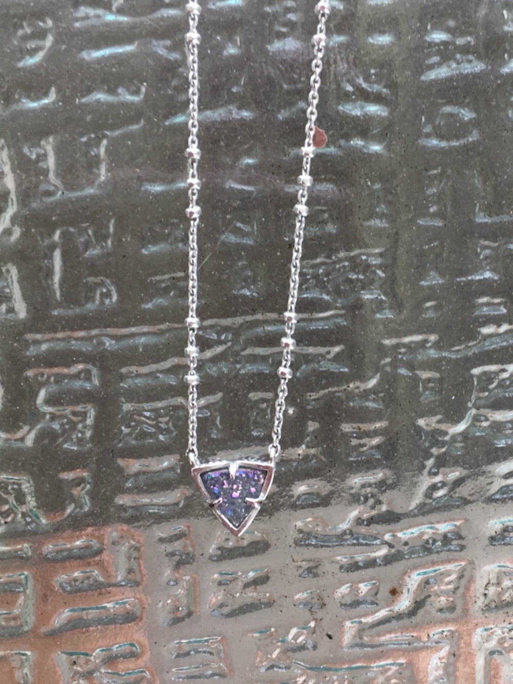Kendra Scott Sterling Silver Druzy Triangle Pendant Necklace in Purple